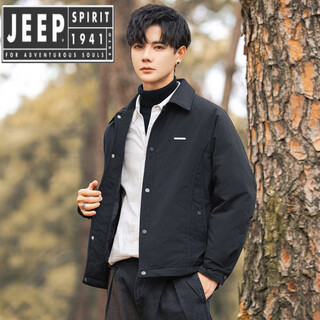 Jeep spirit shirt-style lapel down jacket men's workwear short 2025 winter high-end lightweight youth jacket black (selected 90 white duck down) xl