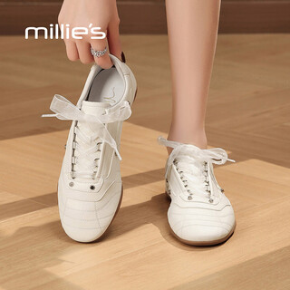 Millies genuine leather fashion soft sole ballet training shoes women's versatile ribbon flat casual shoes white 37