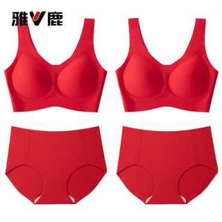 Yalu horse year fixed cup seamless underwear natal red suit female zodiac year wedding bridal bra red v-neck two sets 2xl 100abcd-110abcd (156-1