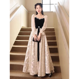 Summer evening dress for women, high-end light luxury, dignified and decent, black banquet temperament, socialite's birthday and adult ceremony costume, black xs recommended 75-85jin jin is equal to 0.5kg