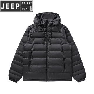 Jeep spirit90 white duck down light rib down jacket short 2025 new men and women couple jacket hooded jacket lyn7523 male black m (male 95-115. female 85-100jin jin equals 0.5 kg)