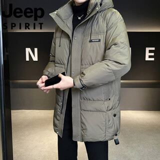 Jeep международный бренд, пуховик средней длины, мужской зимний утолщенный, 2025, новая уличная морозостойкая куртка с капюшоном, зеленый m 100-120jin jin, вес 0,5 кг