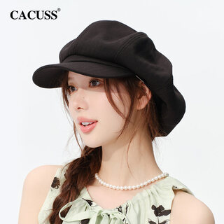 Cacuss black beret women's spring and summer octagonal hat painter's hat big head circumference cloud hat showing face small universal hat black_ cloud hat_ showing small face one size (56-58cm)