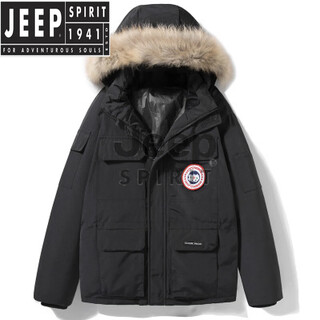 Jeep spirit down fashionable removable hood down jacket men's casual fashion jacket trendy jacket men black m
