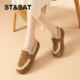 Saturday (st&sat) flat cotton shoes for women with velvet toes, lightweight, warm, comfortable, casual commuting, versatile soft-soled women's shoes, camel 40