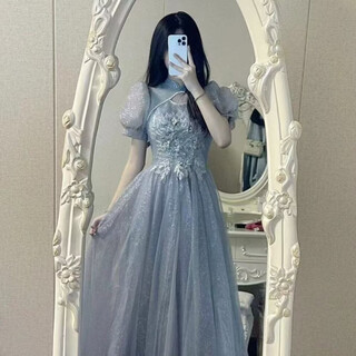 Aoyou's new silver-gray fugitive princess evening dress, feminine niche temperament banquet super fairy performance costume, silver-gray xs