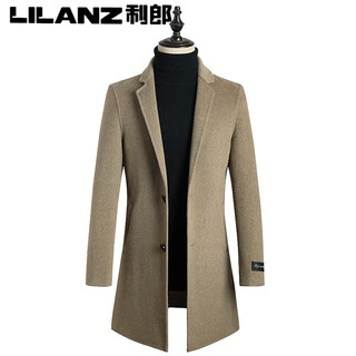 LILANZ利郎2025秋冬流行羊毛双面绒大衣男修身中长款西装领妮子风衣外套 芒果绿 M 170