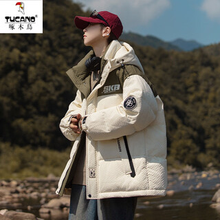 Woodpecker three-proof down jacket men's winter 2025 new work jacket men's hooded thickened outdoor warm and cold-proof clothing 8901 rice white new national standard 90% white duck down m (about 85~105jin jin equals 0.5kg can be worn)