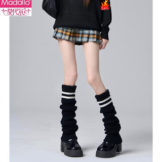 Modal japanese jk knitted socks women's striped black slimming autumn and winter thick warm leg covers hot girl long calf pile socks black one size