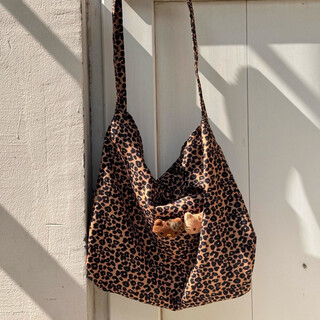 Shiganu leopard print cosmetic bag girls portable small handbag cute kitty large capacity travel storage bag two cats shoulder bag