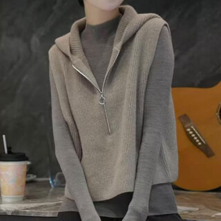 2025 new autumn pullover solid color lazy style half-zip top for women csqy lazy style hooded vest jd khaki one size 80-160jin jin equals 0.5 kg can be worn