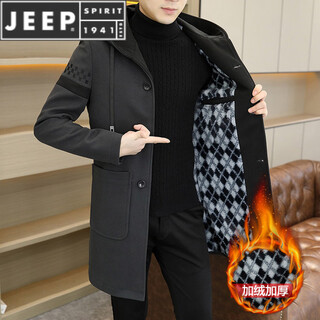 Jeep spirit Новая ветровка на осень и зиму, мужская бархатная утолщенная куртка средней длины, легкая мужская куртка с капюшоном в зрелом стиле, серая (fellow) 2xl (150-165jin jin равна примерно 0,5 кг)