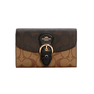 Coach kleo 15 classic presbyopic buckle flip sandwich canvas leather clutch wallet women's khaki brown default basic outfit (bag + dust bag)