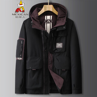 Пугало fat brother 2025 parker Спецодежда Пуховик Мужская зимняя морозостойкая куртка очень большого размера fat guy fashion с капюшоном черного цвета 6xl (рекомендуемый вес 230-250jin jin равен 0,5 кг)