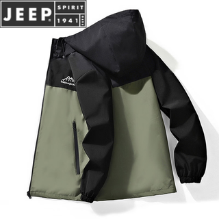 Jeep spirit velvet thickened autumn and winter men's coat casual all-match hooded jacket windproof and waterproof outdoor men's jacket 609 green spring and autumn thin style 4xl recommended 170-190jin jin is equal to about 0.5 kg