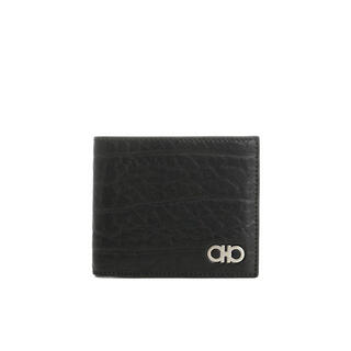 Ferragamo men's bifold wallet bill compartment card slot storage folding design daily carry calfskin black black one size