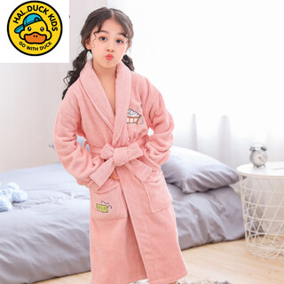 Hal.duck pure cotton children's bathrobe towel material autumn and winter thickened children's bath robe long cartoon baby nightgown water-absorbent orange lapel 120 6a