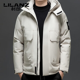 Lilanz Пуховик мужской 2025 Зима Белый утиный пух Теплая куртка с капюшоном Повседневная куртка Мужская Бежевая m