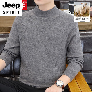 Jeep spirit half turtle collar wool sweater men's siping thickened sweater 2025 winter new middle-aged and elderly dad sweater 86091 medium gray s 165 suitable for 100-120jin jin equals 0.5 kg