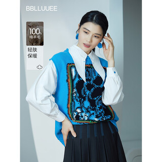 Bblluuee shopping mall same style bblluuee pink blue wardrobe 2026 spring fashion ageless sheep wool loose vest for women coral blue xl