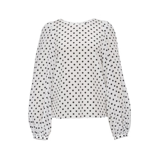 Amass women's new style french puff sleeve polka dot round neck design shirt 5301128 white s 2