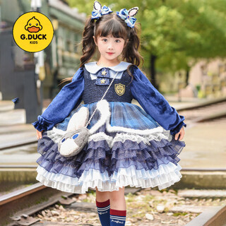 G.duck girls rabbit officer velvet dress winter clothes 25 new children's lolita princess dress judy birthday dress single velvet skirt 120 cm