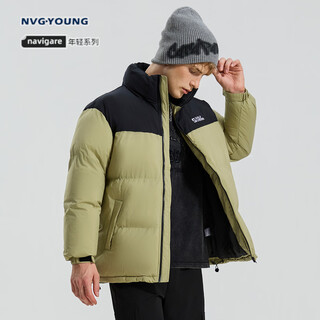 Nvg young italian small sailing boat with cotton stand collar couple cotton coat men's winter water-repellent bread coat trendy light gray green s
