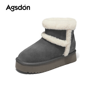 Augu shiden inner heightening thick-soled snow boots for women winter new retro fashion thickened and warm small height-increasing furry cotton boots i954486 dark gray 37