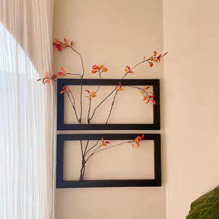 Chinese retro zen solid wood dried flower vase decoration living room tea room tea table flower wood decoration material package (2 picture frames + 3 autumn leaves + glue)