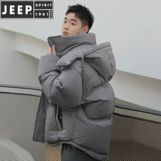 Jeep spirit thickened short down jacket for men and women 2026 new winter youth student love bread coat loose jacket gray gray male xs recommended (85-110) jin jin equals 0.5 kg