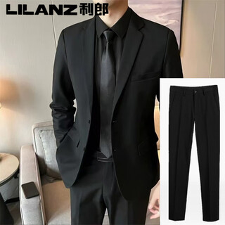 Lilang suit suit men's jacket business casual spring and autumn top groomsman suit groom wedding professional formal suit 09/* (2 pieces) black suit + trousers s (suitable for 80-95 jin jin equals 0.5 kg)