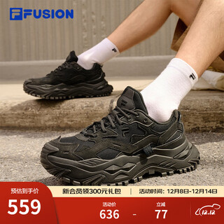 FILA FUSION 斐乐潮牌硬糖男鞋冬厚底增高鞋运动鞋黑色老爹鞋 车漆黑/黑-SB 41