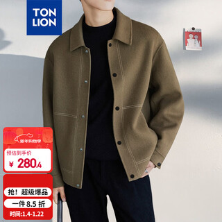 Tonlion 2025 autumn and winter men's lapel topstitched solid color woolen jacket