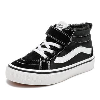 Abja boys' cotton shoes plus velvet thickened high-top children's canvas shoes 2023 new girls winter shoes baby toddler shoes all black 20