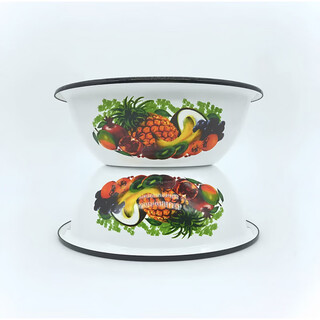 He jiagong russian enamel bowl russian enamel kitchenware enamel basin small bowl old-fashioned enamel tableware kitchen small basin home white tropical fruit 800ml