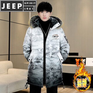Jeep spirit mid-length coat for men in autumn and winter with fur collar, windbreaker, plus velvet thickening jacket, coat hooded parka 718 white (jacket) quality assurance plus velvet and thickening 4xl recommended 175-190jin jin is equal to 0.5 kg