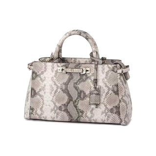 Guess women's handbag large capacity rear zipper bag metal brand decoration double handles design snake pattern beige size 1
