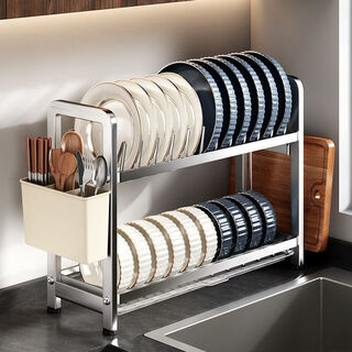 Yong huan stainless steel dishes small storage rack kitchen multifunctional storage rack dish rack drainage bowl cupboard double layer small milk white narrow slit storage saves space stainless steel single rack