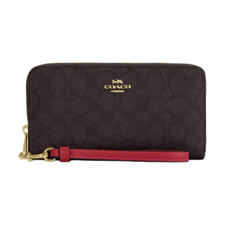 Coach metal zipper closure leather wallet small size women's black with red black with red 1 black with red 2