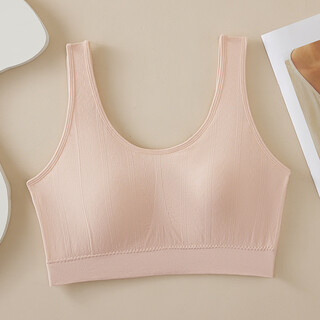 New breast wrapped comfortable push up sports large size bra all-in-one breast pad beautiful back vest fat mm wireless underwear shrimp skin color xl