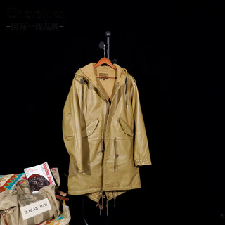 Chevalpes international first-line brand classic tough guy with parka fishtail coat american retro m51 cowhide leather coat long green cowhide s