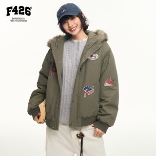 F426 zhao lusi's same style winter new american retro hooded fur collar parka cotton jacket military green s