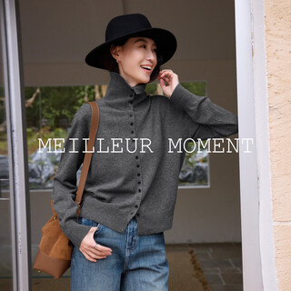 Mai meng stand collar two wear mm retro soft and waxy 0 pressure wool sheep knitted sweater cardigan top 26 new products lapel - gray 5ga934811-1 m