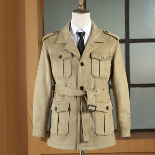Ak american ak new autumn and winter safari jacket hunting retro gentleman safari jacket multi-pocket imitation deerskin light khaki s