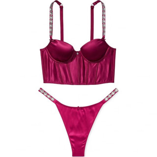 Victoria's secret glossy sugar diamond shapewear set women's burgundy set (burgundy) s 34b+(75b+s)