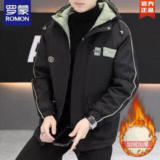 Romon Мужская куртка с капюшоном, осенне-зимняя рабочая одежда. Красивая теплая модная универсальная повседневная хлопковая куртка 716, черный бархат 2xl 150-165jin jin весит 0,5 кг.