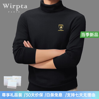 Wirpta lamborghini joint turtleneck sweater for men spring new solid color thickened warm long-sleeved t-shirt bottoming shirt black (spot) m