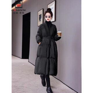 Aemape mid-length down jacket women's autumn and winter thickened over-the-knee belt style 2025 new style fashionable and loose black s recommended 85-115jin jin equals 0.5 kg