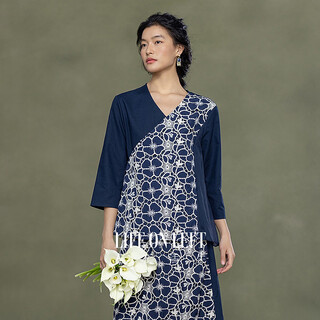 Life on the left vipshop spring and summer style life on the left 2026 early spring new cotton and linen blend lace embroidered chinese style shirt for women navy s