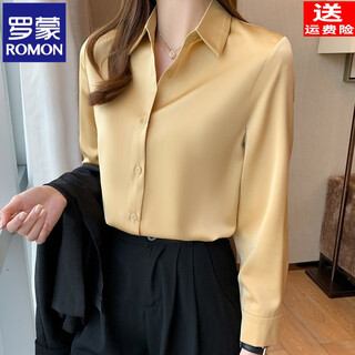 Romon hangzhou silk shirt women's long-sleeved autumn new high-end no-iron professional shirt, fashionable and versatile mulberry silk top, vote 657 8093 yellow m 98-107 jin jin equals 0.5 kg
